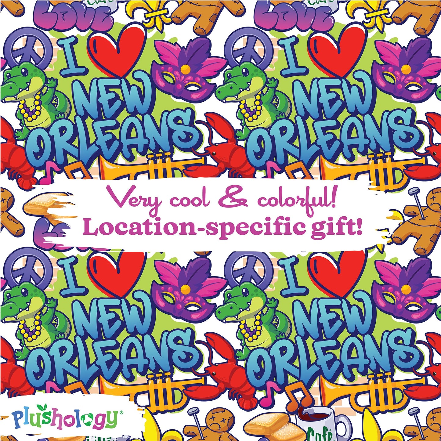PLUSHOLOGY I Love New Orleans Graffiti Teddy Bear Eco Friendly Stuffed Animal; Cuddly Soft Velboa Plush Animal for Kids 3 Years Old to mature-themeds; Child-Safe Embroidered Eyes (10 Tall When Seated)