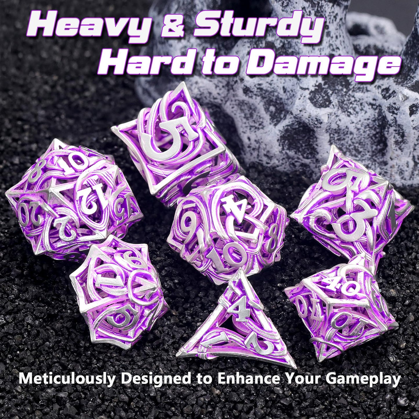 FONVGOGO Metal DND Dice Set of 7 for Dungeons and Dragons Hollow Polyhedral Metal Vine Dice Set D&D with Case Role Playing D and
