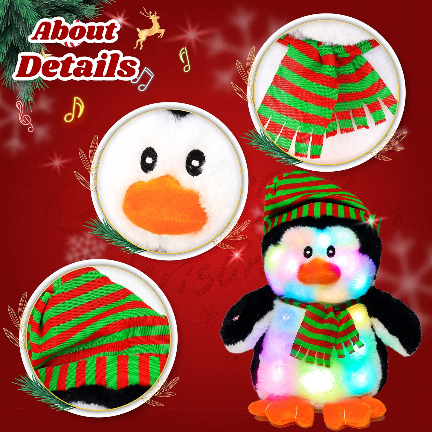 Cuteoy Penguin Led Stuffed Animal Light-Up Plush Birthday Christmas Plushies Toy Gifts For Kids Toddler Girls, 11'