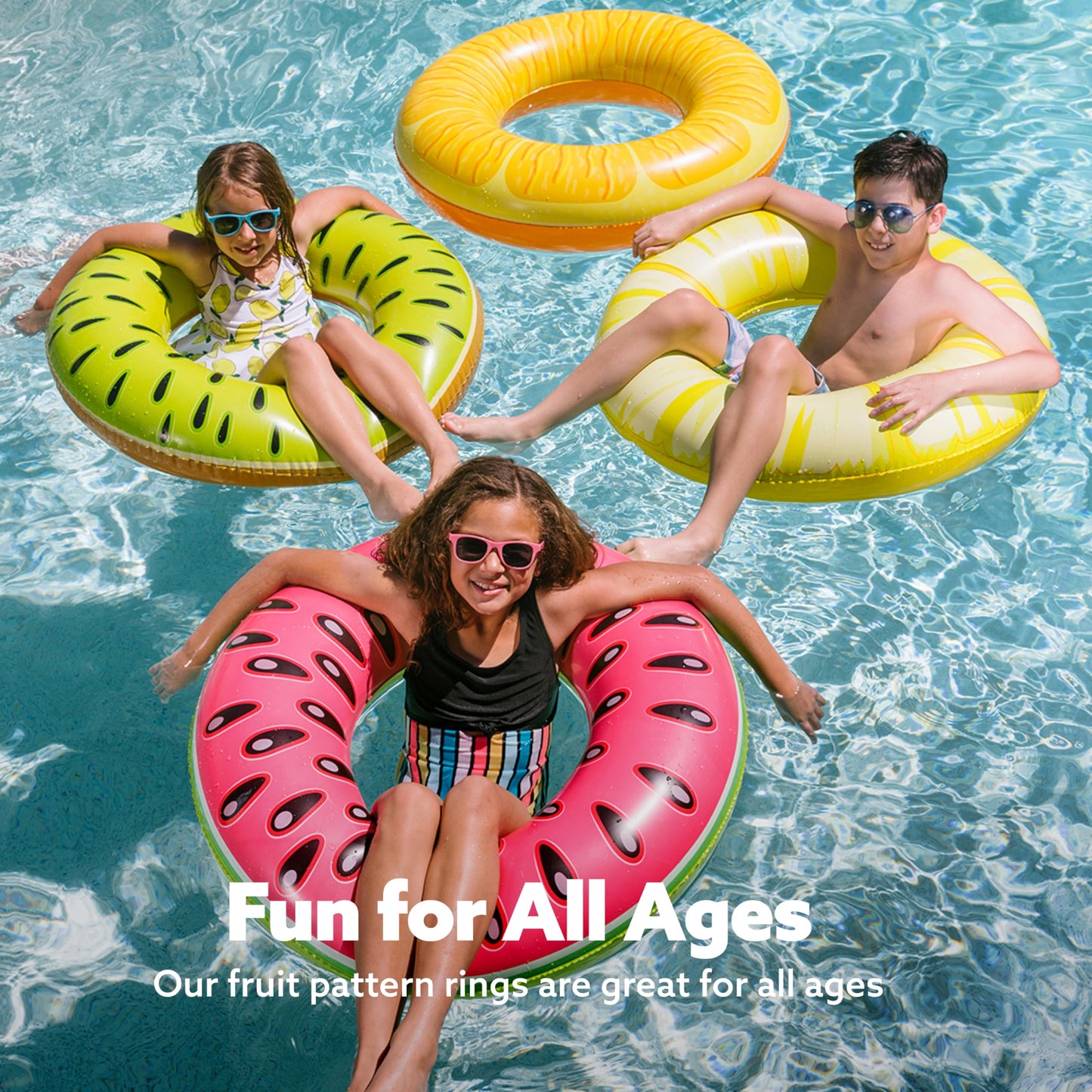 Sloosh 4 Pack Inflatable Pool Floats Fruit Tube Rings  Fruit Swim Tubes  Pool Floaties Toys  Beach Swimming Party Toys for Kids and mature-themeds (Fruit)