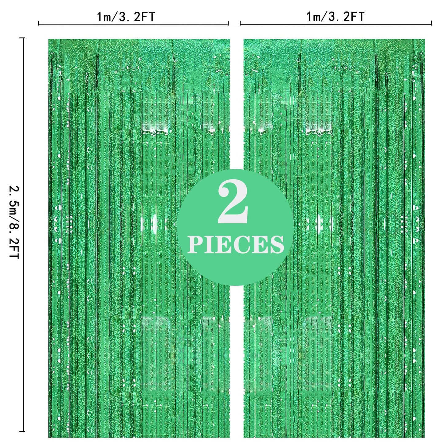 2 Pack 3.2ft x 8.2ft Green Foil Fringe Curtain, Metallic Tinsel Foil Fringe Rain Curtain Streamers Photo Backdrop for St Patrick