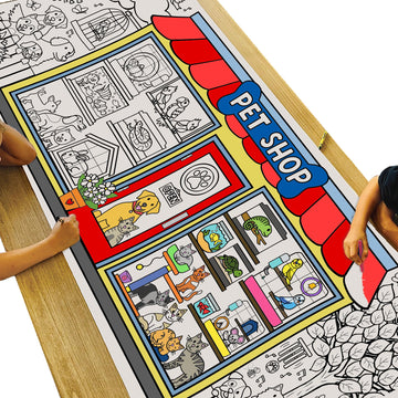 Tiny Expressions Pet Shop Coloring Tablecloth For Kids - Rolled, No Creases 30' X 72' Large Coloring Poster For Animal-Themed Birthday Parties - Fun Pet Party Decorations For Boys And Girls