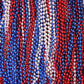Mardi Gras Beads 33 inch 7mm, 12 Dozen, 144 Pieces, Red, Silver and Blue Patriotic Necklaces with Doubloon