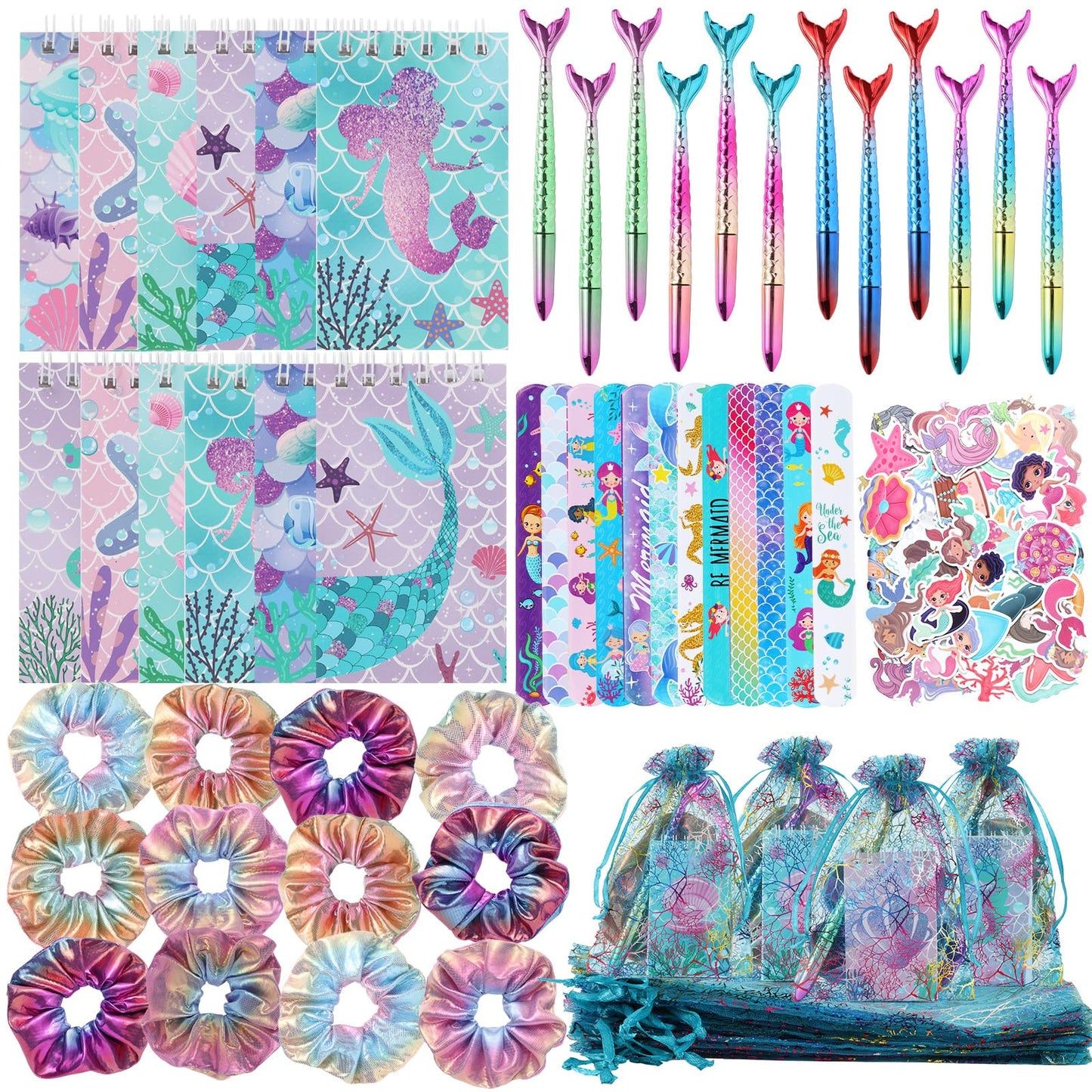110 PCS Mermaid Party Favors for Girls Mermaid Birthday Decorations Party Supplies Include 12 Pen 12 Notepad 12 Shiny Metallic S
