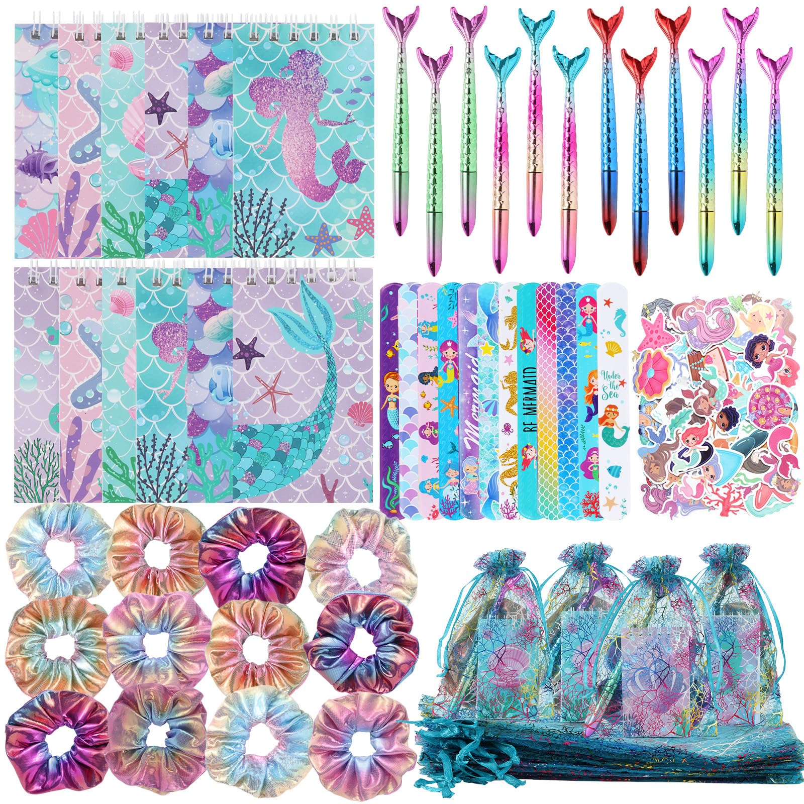 110 PCS Mermaid Party Favors for Girls Mermaid Birthday Decorations Party Supplies Include 12 Pen 12 Notepad 12 Shiny Metallic S