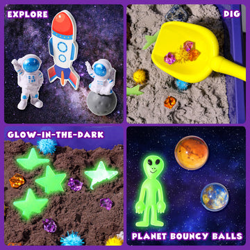 Carolart Galaxy Sensory Bin, Gemstone Dig Kit,Galaxy Excavation Gem Kit With 5 Real Gemstones For Kids,Space Planet Toys Stem Sc