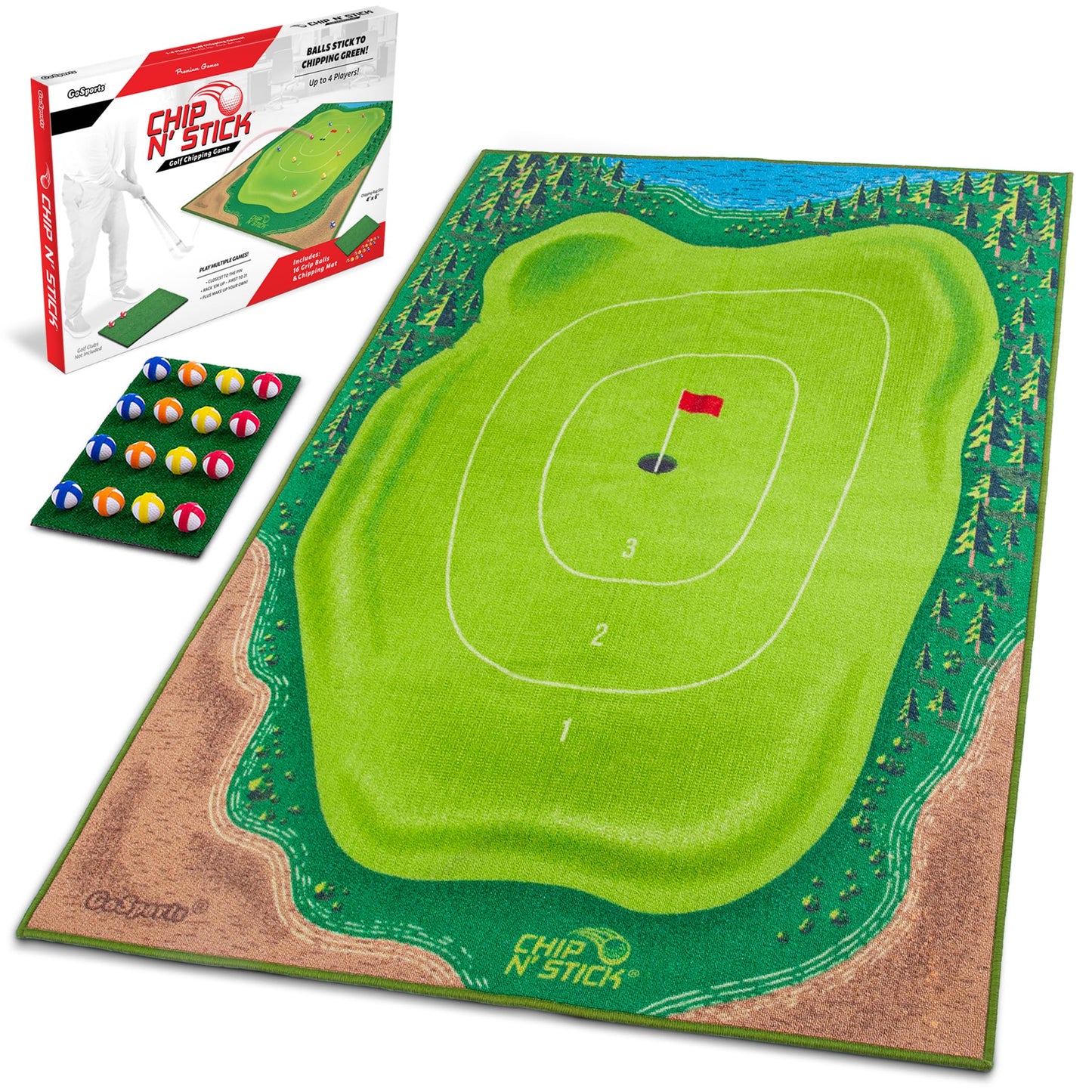 GoSports Chip N' Stick Golf Game - Includes 1 Chip N' Stick Game Mat  16 Grip Golf Balls  and Chipping Mat