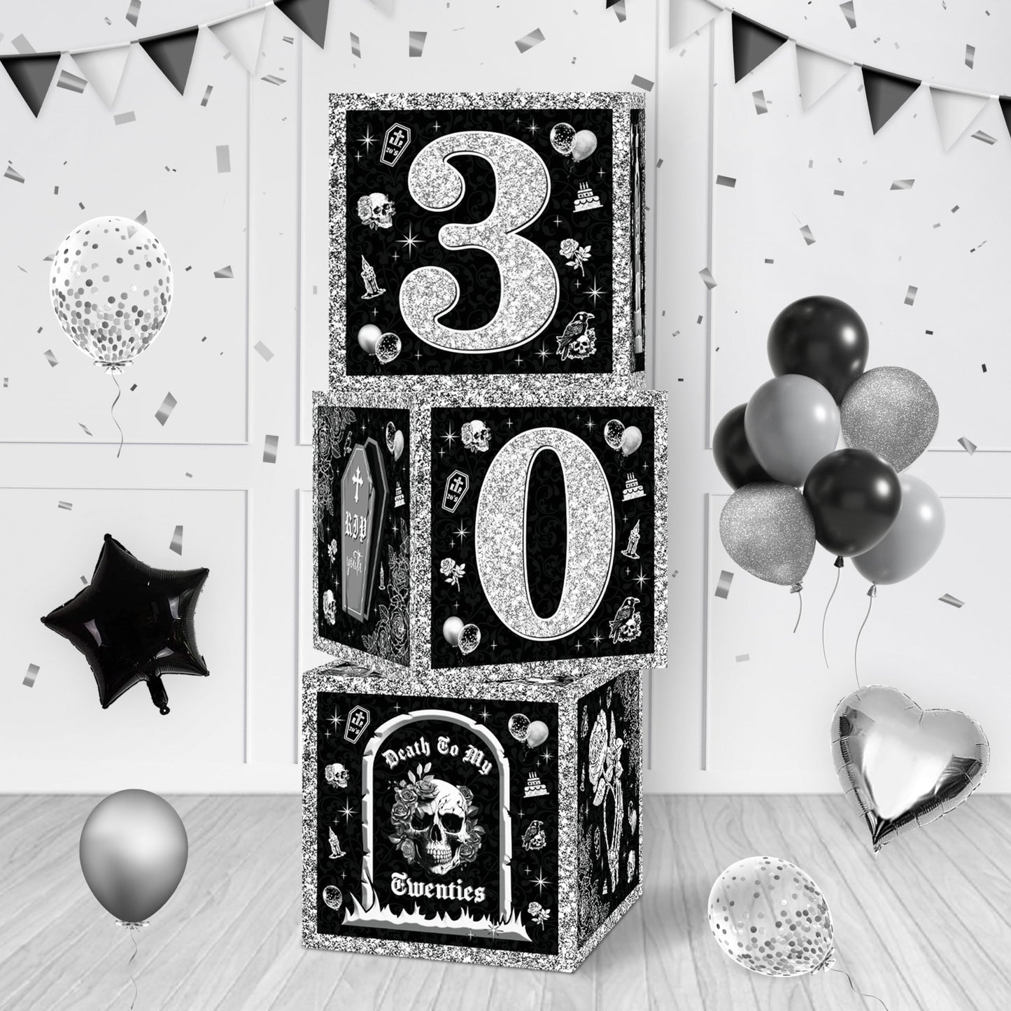 Death To My 20S Decorations 30Th Birthday Decorations Boxes For Her Him, Rip To My 20S Balloon Blocks Black Balloon Boxes With L