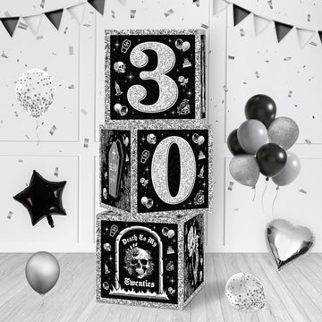 Death To My 20S Decorations 30Th Birthday Decorations Boxes For Her Him, Rip To My 20S Balloon Blocks Black Balloon Boxes With L
