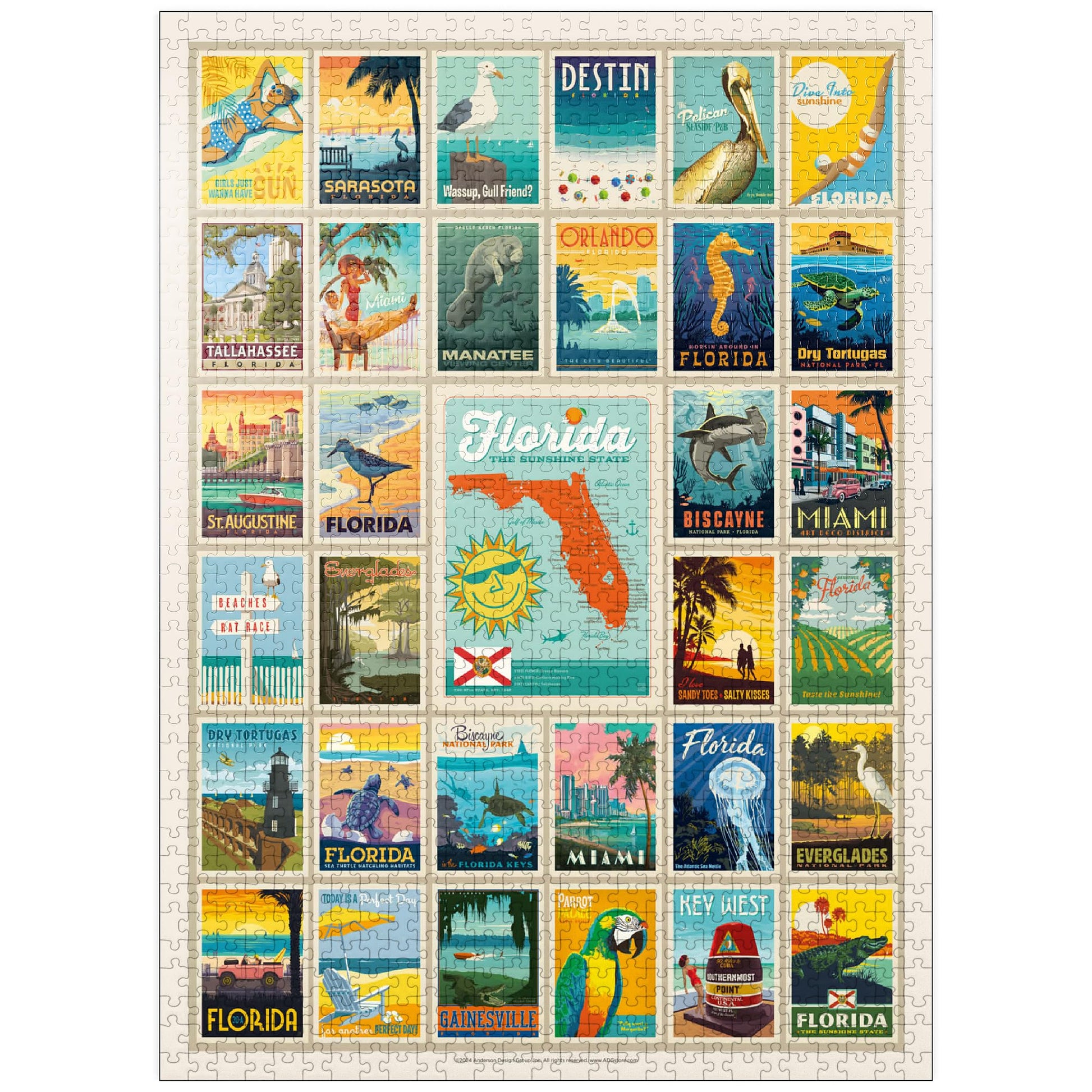Mypuzzle Florida: Multi-Image Print, Vintage Poster - Premium 1000 Piece Jigsaw Puzzle For Adults