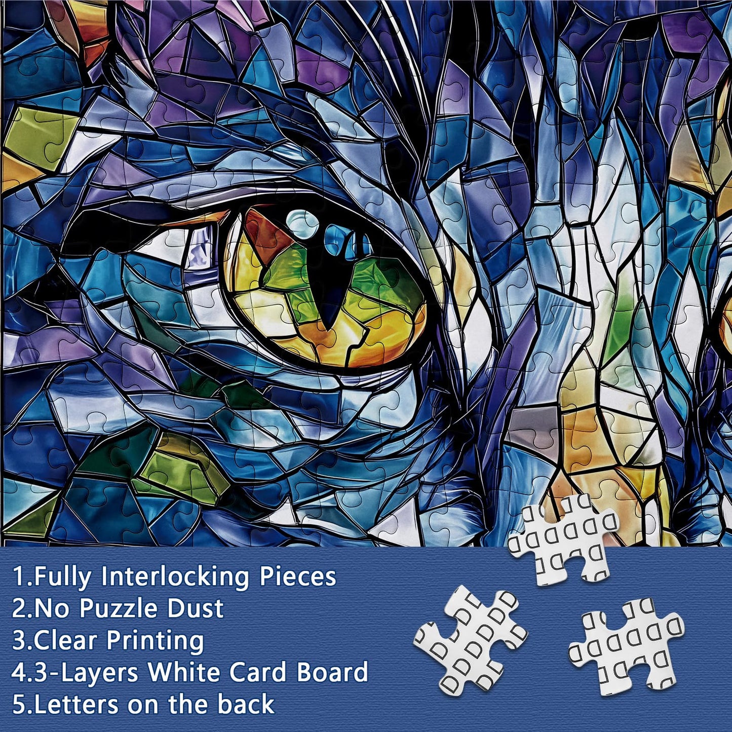 Buhah Cat Stained Glass Puzzles For Adults 1000 Pieces Pretty Kitten Art Jigsaw Puzzles Impossible Challenging Animal Aesthetic