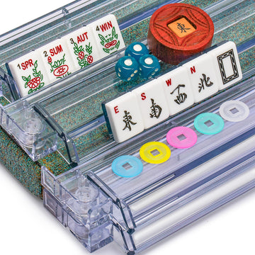 Yellow Mountain Imports American Mahjong Set - Oceana, Acrylic, Model TC-AF001-A, All-in-One Racks, Scoring Coins, Soft Case
