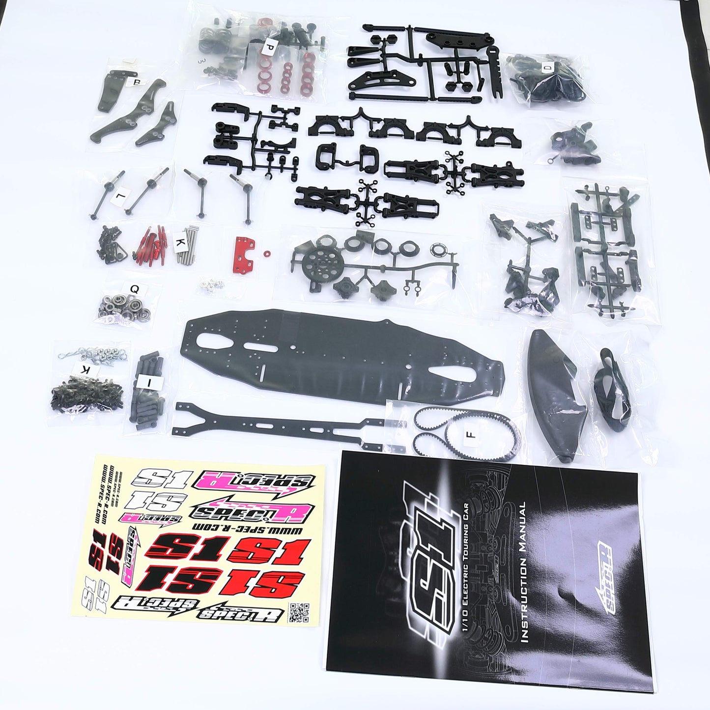 GTB Spec-R S1 1/10 RC Electric Touring Car Body Kit - Black Composite Material, 4WD Chassis Frame for 1:10 Scale Models