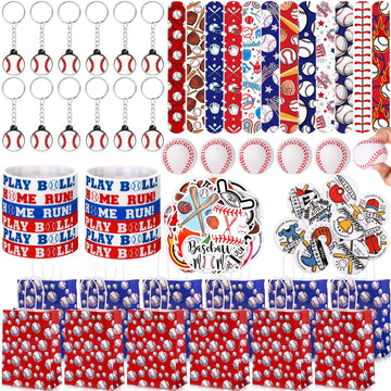 Aoriher 194 Pcs Baseball Party Favor Set Sport Party Gift Bulk Baseball Goodie Bag Filler Mini Ball Toy Silicone Bracelet Tattoo