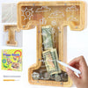 weallbuy Large Letter Piggy Bank for Kids Boys Girls Wooden Personalized Piggy Banks A-Z with Target Area Clear Alphabet Banknote Coin Banks for Gift Decoration Baptism (T)