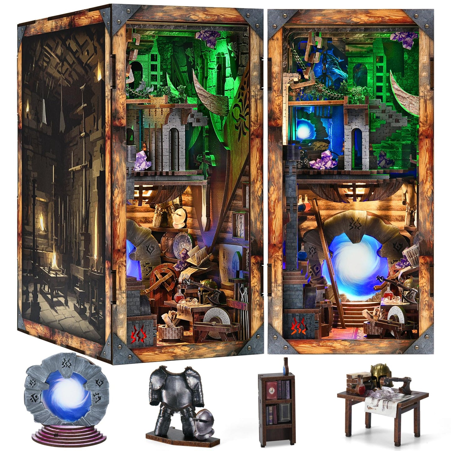 MiniCity Book Nook Kit  DIY Dollhouse Booknook  Miniature Kit for Bookshelf Insert Decor Crafts for mature-themeds Teen Halloween  3D Wooden Puzzle with Led Light (cutting edge and Magic)