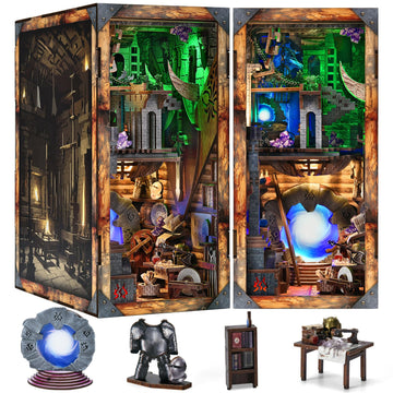 MiniCity Book Nook Kit  DIY Dollhouse Booknook  Miniature Kit for Bookshelf Insert Decor Crafts for mature-themeds Teen Halloween  3D Wooden Puzzle with Led Light (cutting edge and Magic)