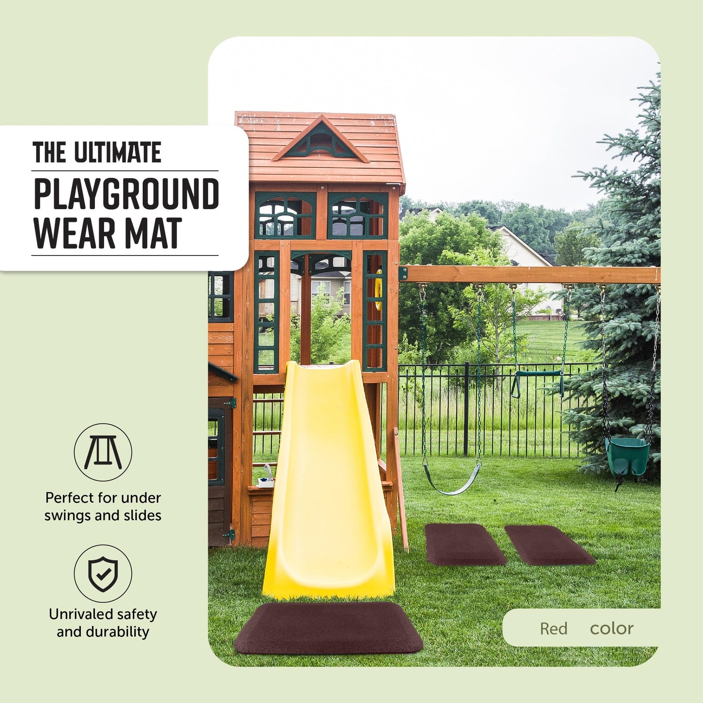 Playsafer Playground Safety Rubber Wearmat For Swingsets And Slides - 1'' Thick X 24'' W X 40'' L (1 Pack, Red)