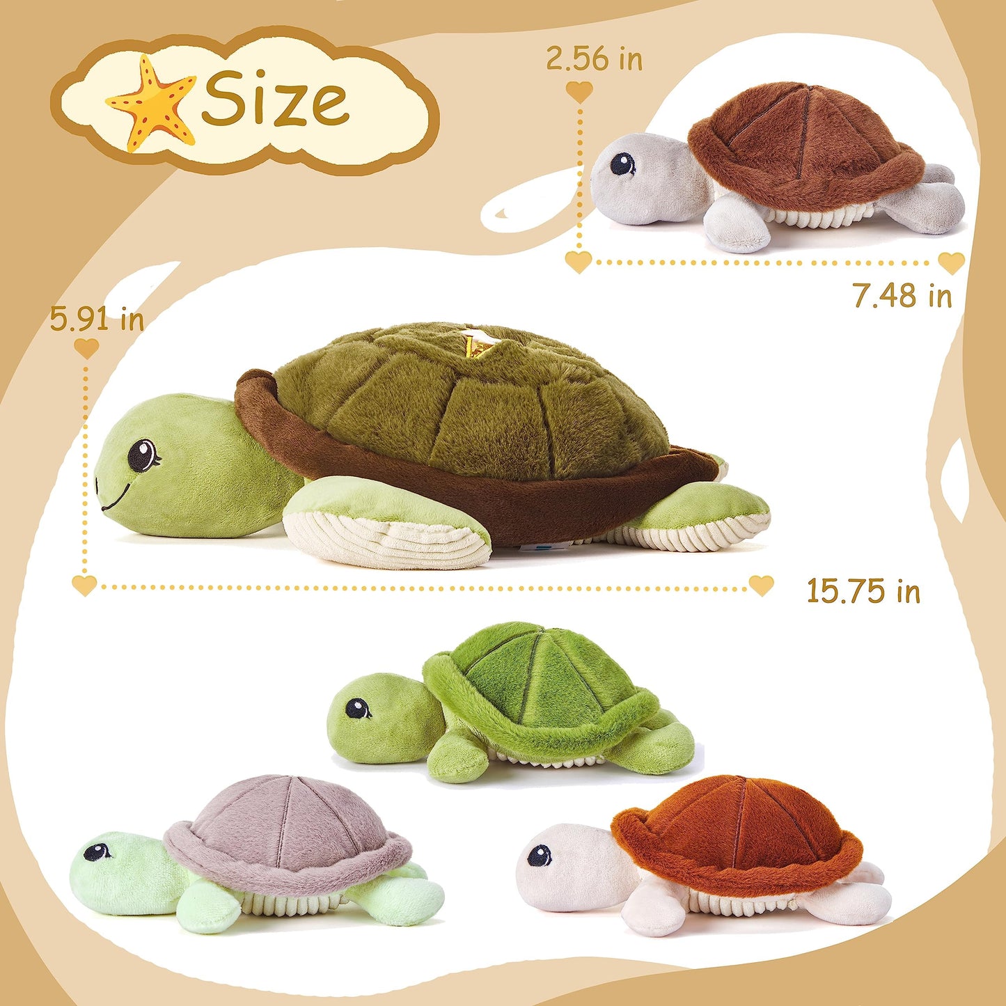 Ikasa Mommy Sea Turtle Stuffed Animal Mom And Baby Plush Toy, Cute 15' Soft Small Mama Family Set With Little Babies,Gifts For Kid (Sea Turtle)