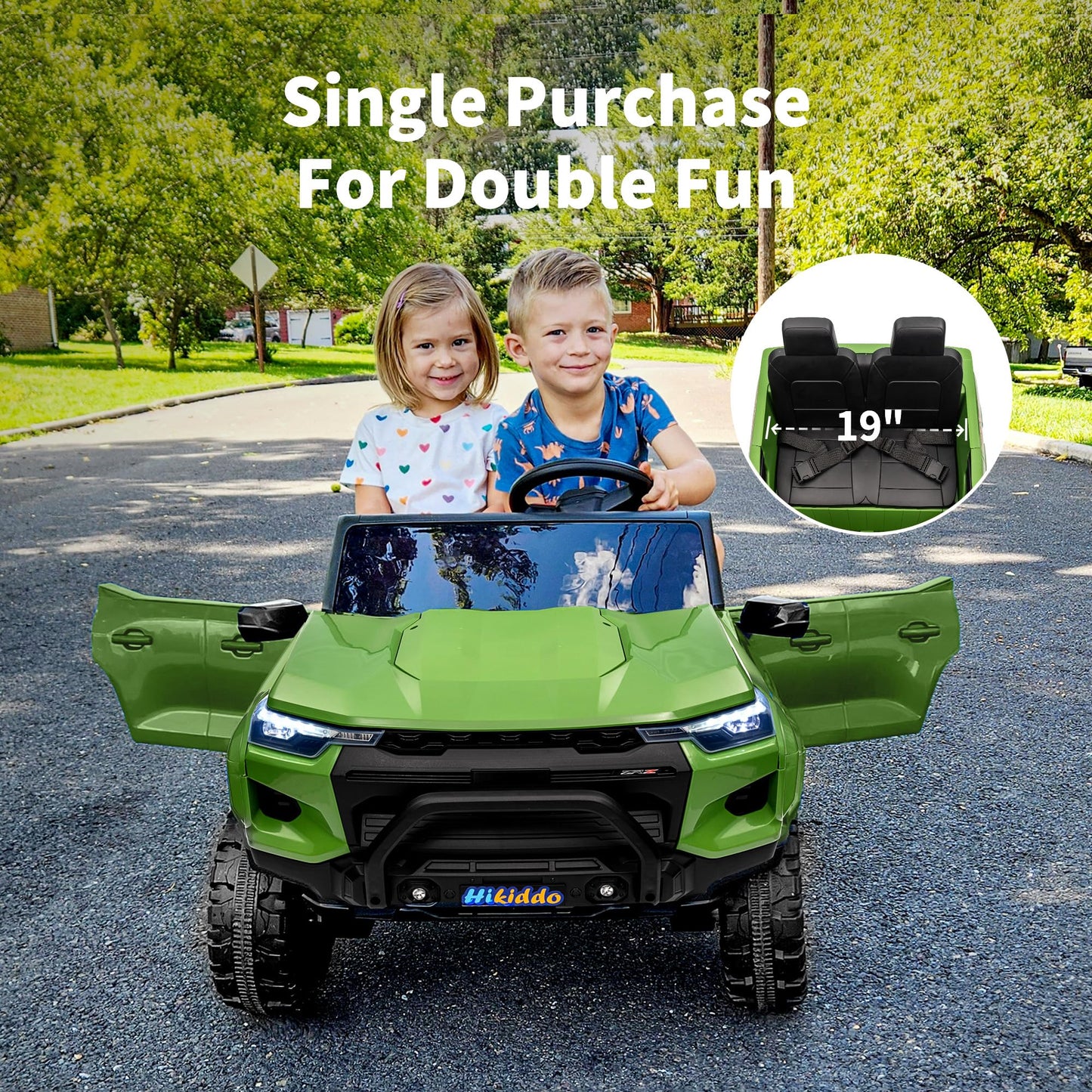 Hikiddo 24V 10Ah Ride on Toy for Big Kids, 4WD 2 Seater Electric SUV Kids Car to Drive w/Remote Control, 4x200W Motors - Army Gr