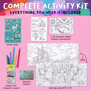 Creativity For Kids Wonder Worlds 3D Coloring Book: Fairy Tale - Unicorn And Princess Kids Coloring Art Set, Boys And Girls Gifts Ages 5-8+
