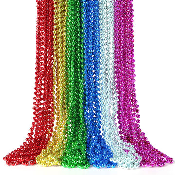 Biubumtu Mardi Gras Beads, 30Pcs Colorful Bead Necklace, 6 Kinds of 33'' Beaded Necklace Bulk Costume Stuff, Festival Parade Thr