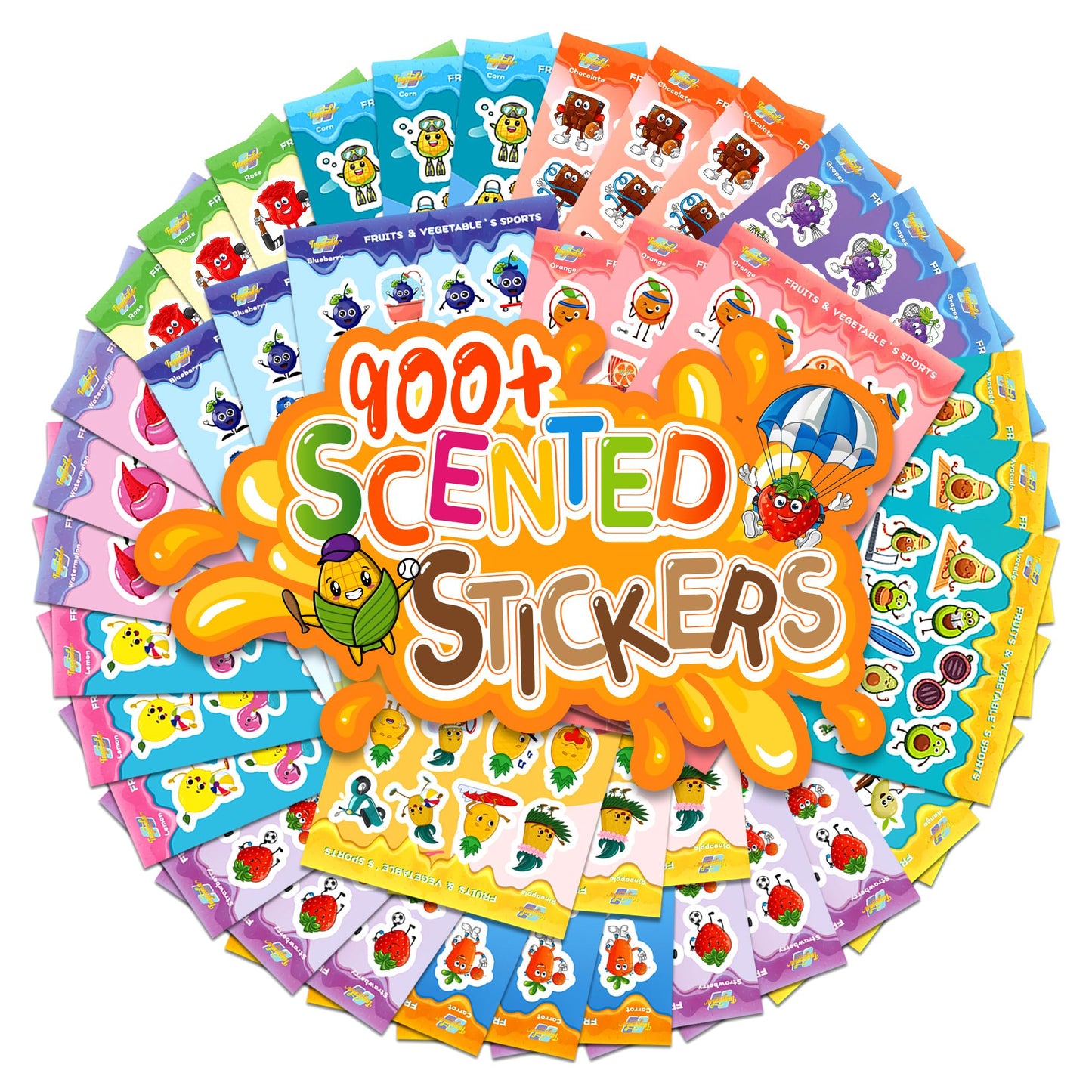 Tageenla Scratch and Sniff Stickers - 42 Sheets, Colorful Scented Stickers with 14 Scents, Fun Rewards for Kids & Parties