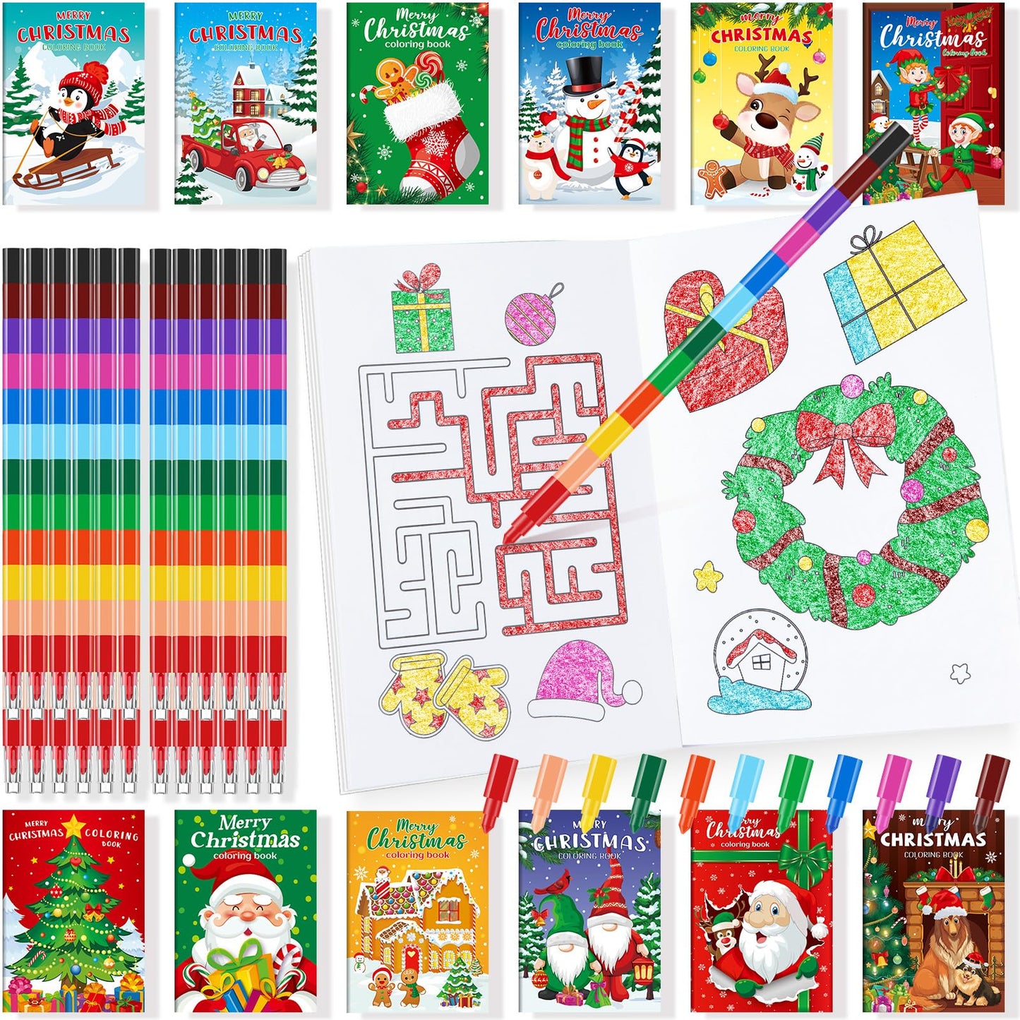 Ben Louis 24 Pcs Christmas Coloring Books Kids With 24 Crayons Christmas Party Favors Mini Activity Books Bulk For Kids Students