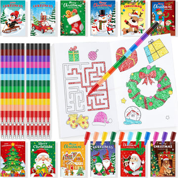 Ben Louis 24 Pcs Christmas Coloring Books Kids With 24 Crayons Christmas Party Favors Mini Activity Books Bulk For Kids Students