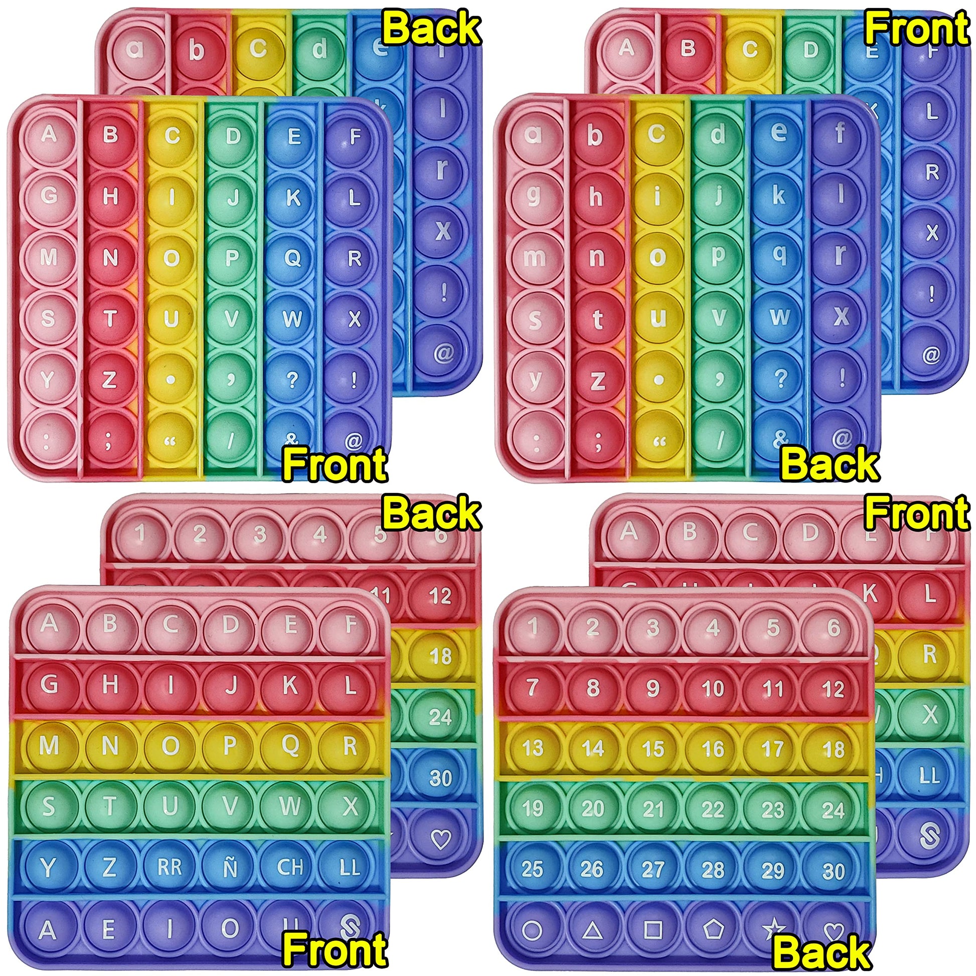 Alphabet Pop Fidget Toy Letters Abc Numbers Learning And Educational Toys Square Sensory Toys Popper Games Gifts For Kids 4 Packs Double Side Macaron(2 Alphabet Numbers And 2 Uppercase Lowercase)