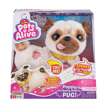 Pets Alive Poppy The Booty Shakin’ Pug – Interactive Dancing Plush Puppy By Zuru Robotic Realistic Soft Dog Stuffed Animal Toy For Kids, Girls