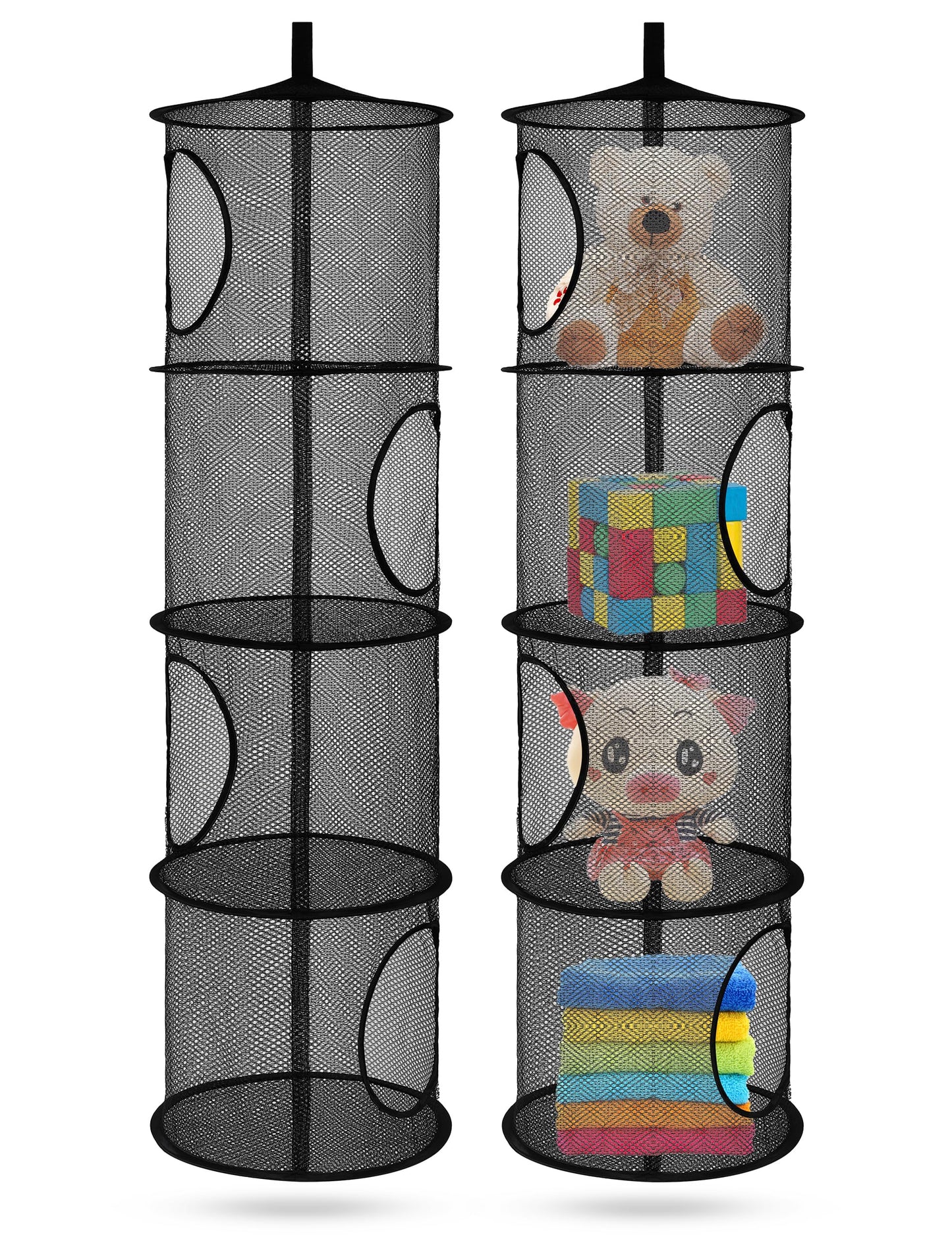 2Pcs Stuffed Animal Storage Organizer Foldable Stuffed Animal Net Or Hammock Organizer, 4 Compartments Hanging Mesh Toy Storage