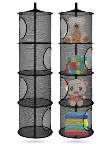 2Pcs Stuffed Animal Storage Organizer Foldable Stuffed Animal Net Or Hammock Organizer, 4 Compartments Hanging Mesh Toy Storage