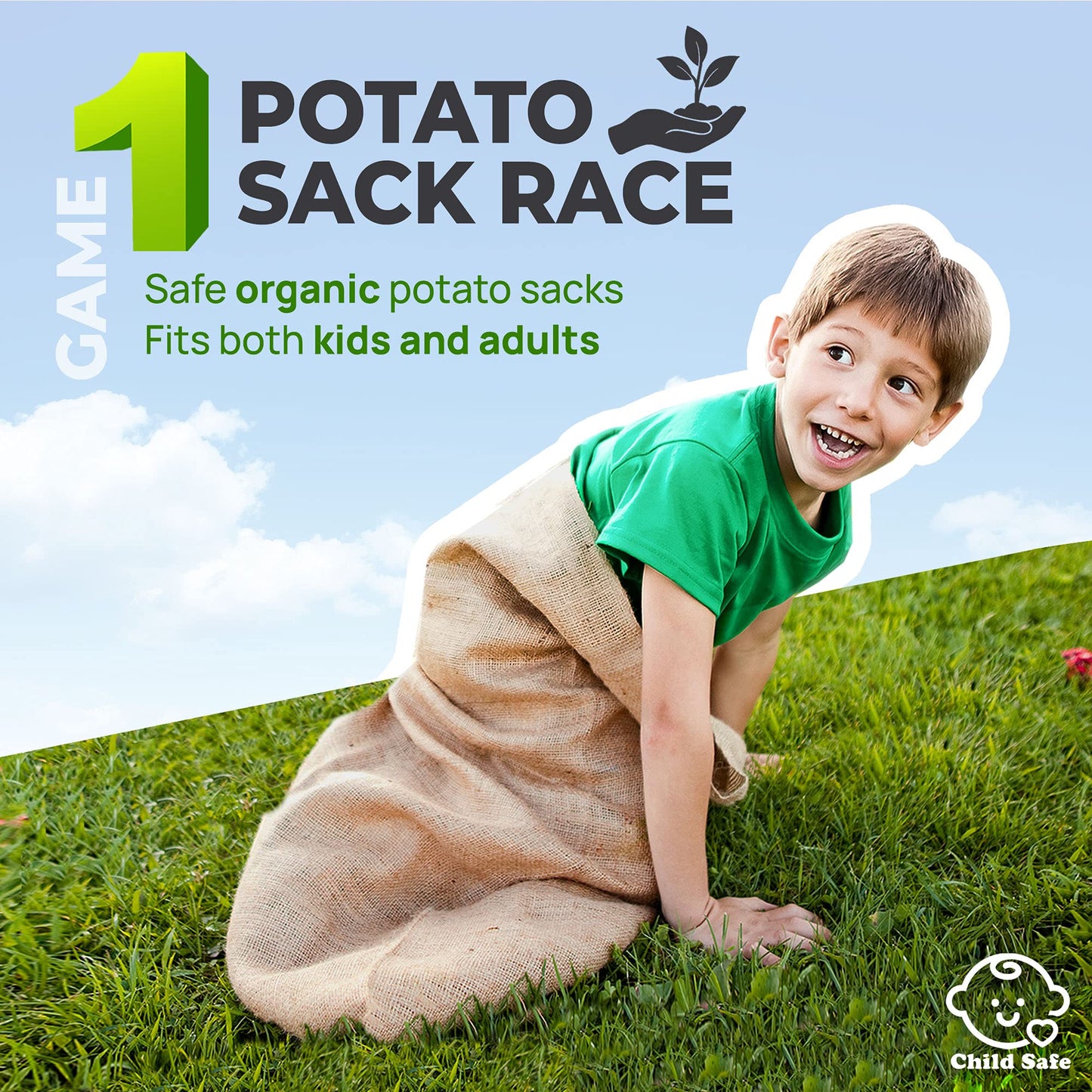 Outdoor Field Day Games  Potato Sack Race Bags for Kids and mature-themeds  Egg and Spoon Race  3 Legged Race Bands - with Storage Bag