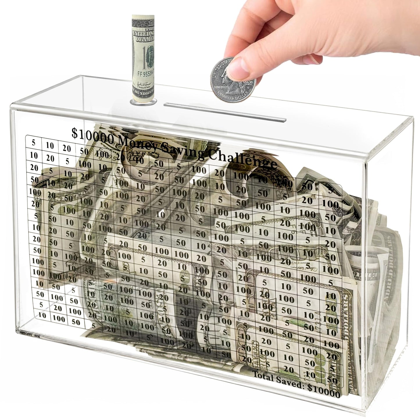 LingLingo 10K Smash Box, Clear Acrylic Unbreakable Piggy Bank for Adults, Money Saving Challenge Box for Cash Coin, Must Break t