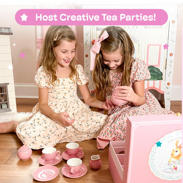 Jewelkeeper Tea Set for Little Girls - 14-Piece Porcelain Tea Party Set for Children Includes Teapot, Cups, Saucers, Creamer, an