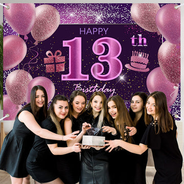 13Th Birthday Decorations For Girls Happy Birthday Banner Pink Decorations For A Party Birthday Backdrop For Women