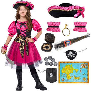 Spooktacular Creations Halloween Costumes for Girls  Kids Pirate Costume  Magenta Pirate Dress for Toddler Girls Halloween Pirate Princess Role Play Parties(Small(5-7 yrs))