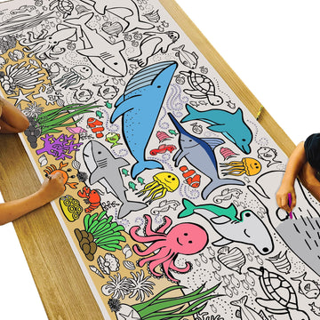 Tiny Expressions Under The Sea Coloring Tablecloth For Kids - Rolled, No Creases 30' X 72' Large Coloring Poster For Ocean-Themed Birthday Parties - Fun Sea Life Party Decorations For Boys And Girls