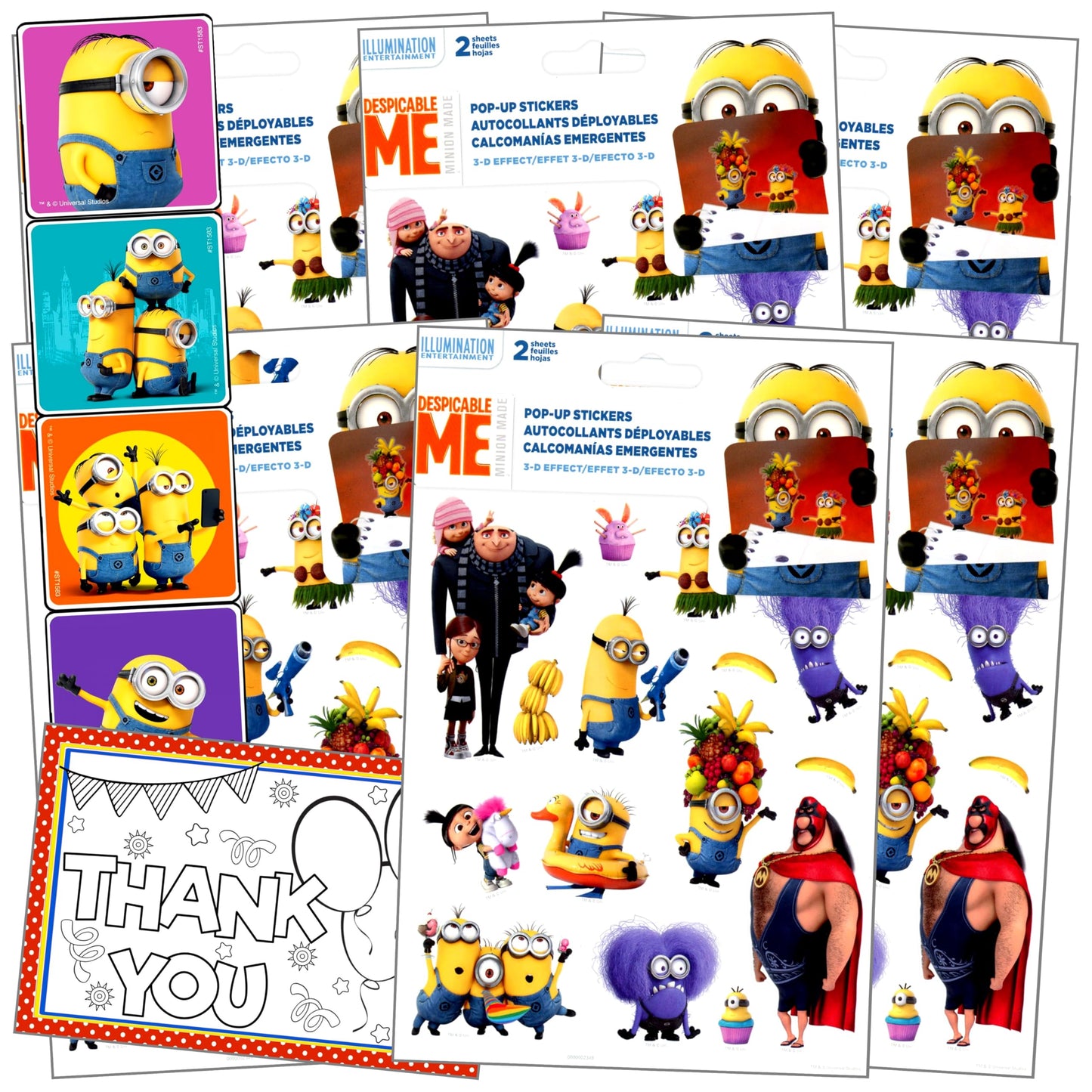 Minions Stickers Party Favors Activity Set Bundle with Stickers, Jumbo Reward Stickers, and Thank You Card Craft