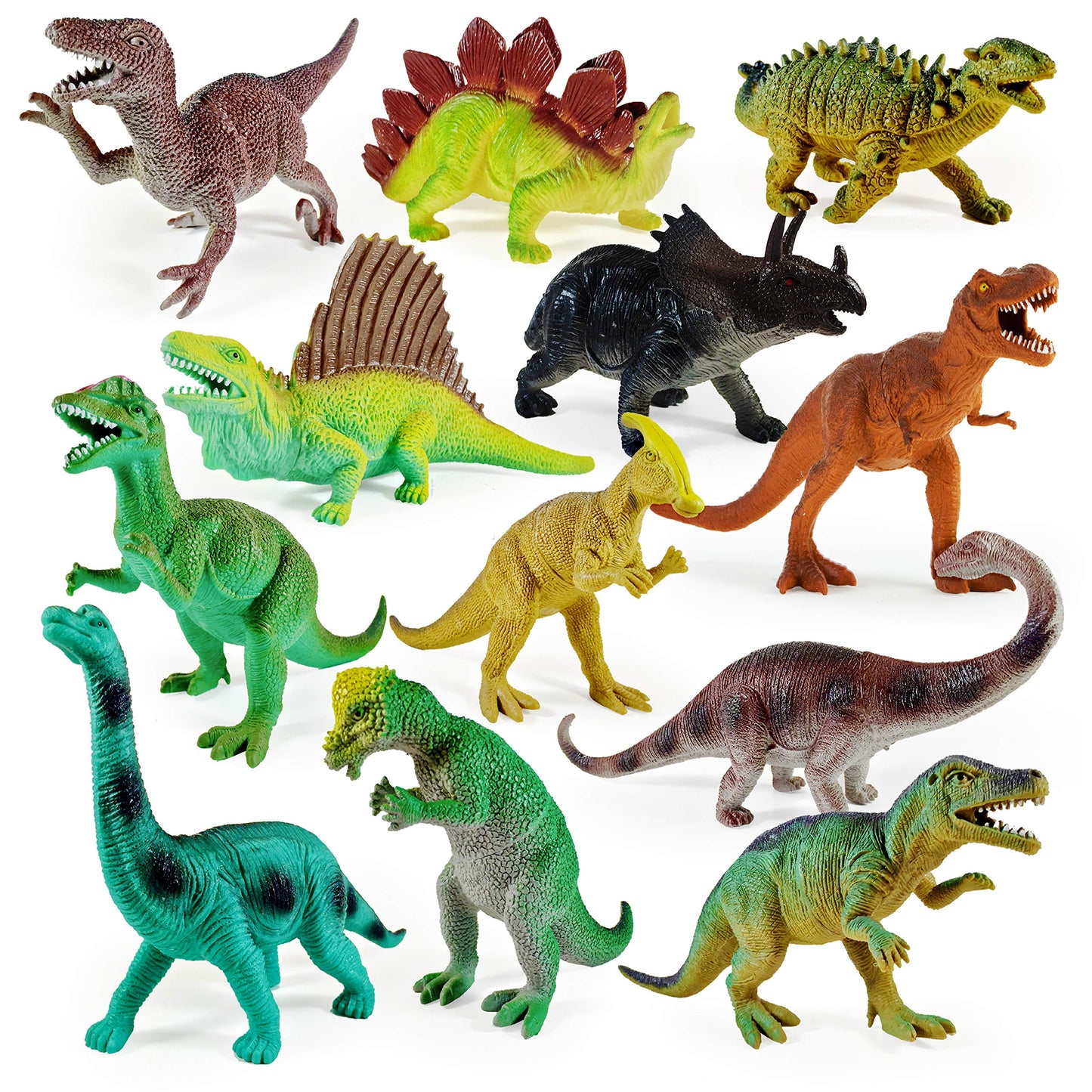 Boley 12 Pack 9-Inch Educational Dinosaur Toys - Kids Realistic Toy Dinosaur Figures For Cool Kids And Toddler Education! (T-Rex, Triceratops, Velociraptor, And More!)