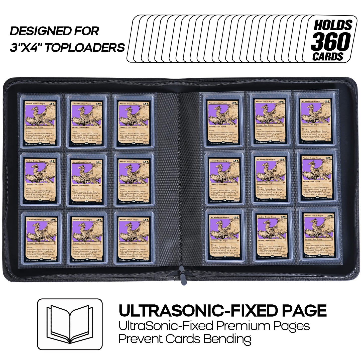 Toploader Binder  Holds 360 Top Loaders - 9-Pocket Top Loader Binder for 3 x 4 Rigid Card Holders for Trading Cards or Sports Cards  Model B - Classic Purple