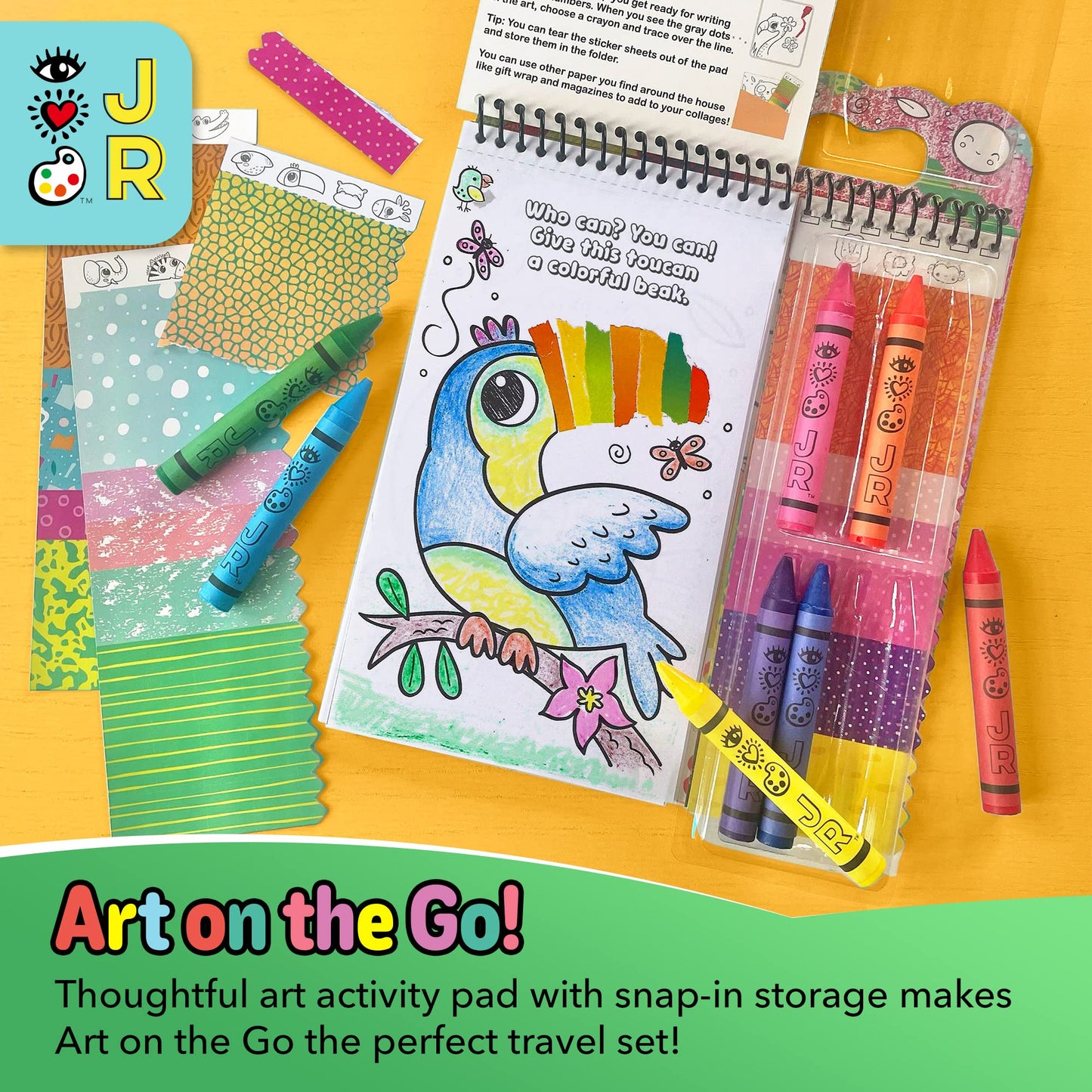 Bright Stripes Travel Kit for Kids - Mess-Free Art Set, Small, Collage Fun Jungle, Model 19803, Includes Crayons, Stickers & Coloring Book