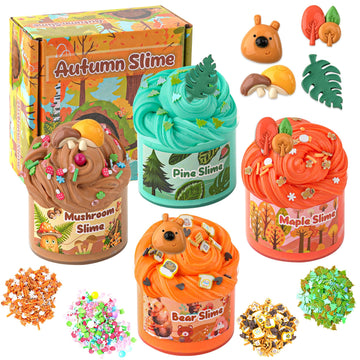4 Pack Autumn Butter Slime, Super Soft & Non-Sticky Slime Kit For Girls & Boys, Slime Party Favors For Kids, Sensory Toys Holida