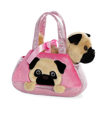 Aurora® Fashionable Fancy Pals™ Peek-A Boo Pug Stuffed Animal - On-The-Go Companions - Stylish Accessories - Multicolor 7 Inches