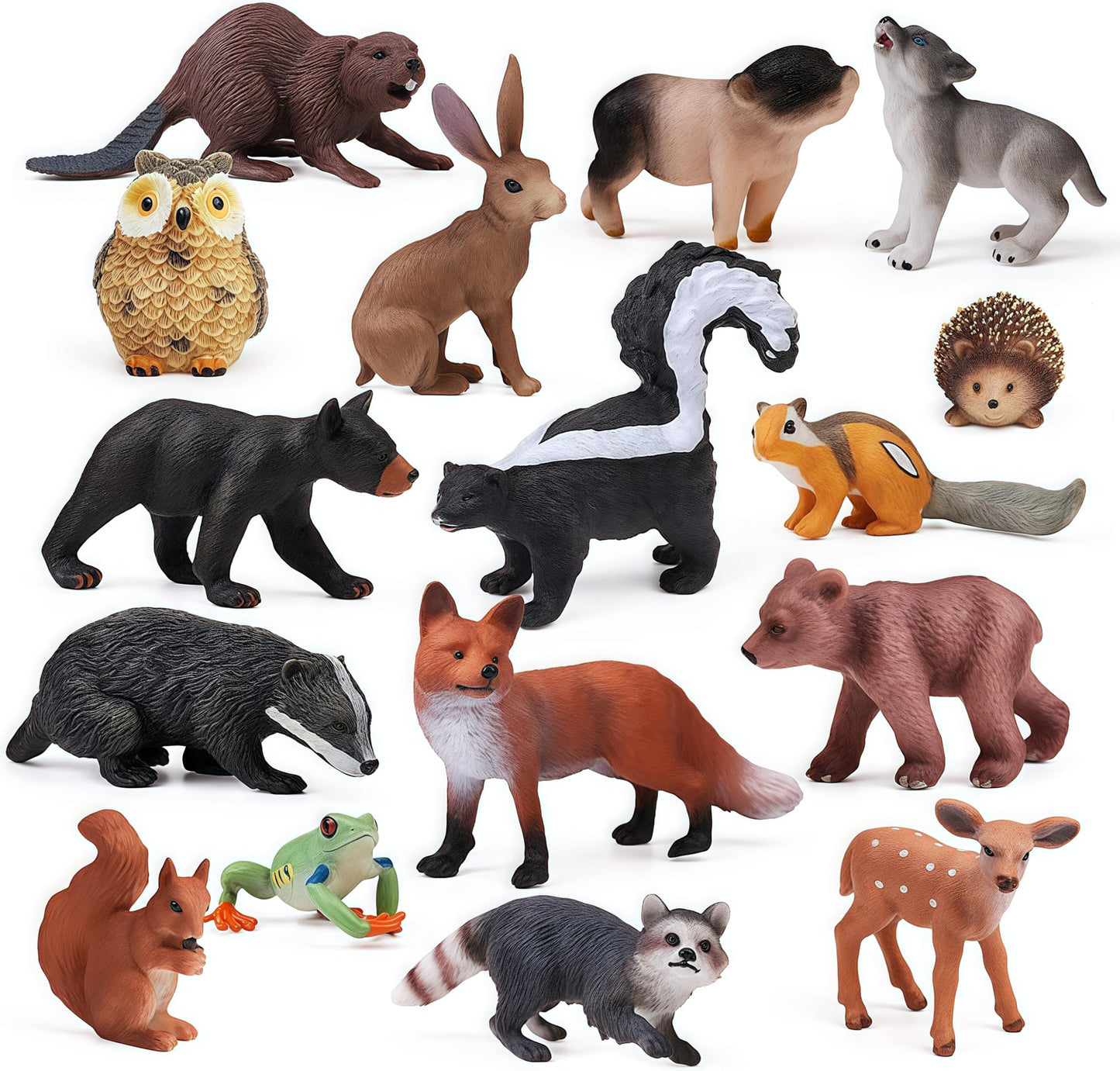 Gemini&Genius 16Pcs Woodland Animal Baby Toys, Soild Plastic Forest Animals Educational Toy Figures, Cake Toppers Cupcake Toppers And Gifts For Kids