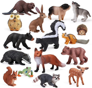 Gemini&Genius 16Pcs Woodland Animal Baby Toys, Soild Plastic Forest Animals Educational Toy Figures, Cake Toppers Cupcake Toppers And Gifts For Kids