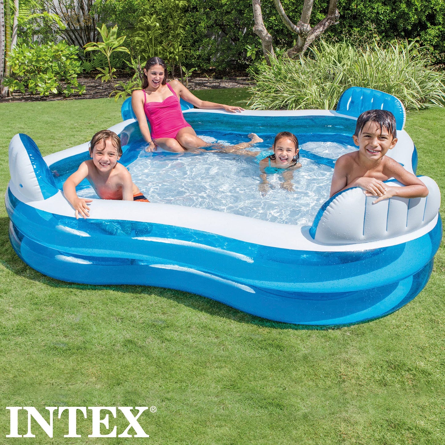 Intex 56475Ep Swim Center Family Lounge Inflatable Pool, 90'' X 90'' X 26'', For Ages 3+