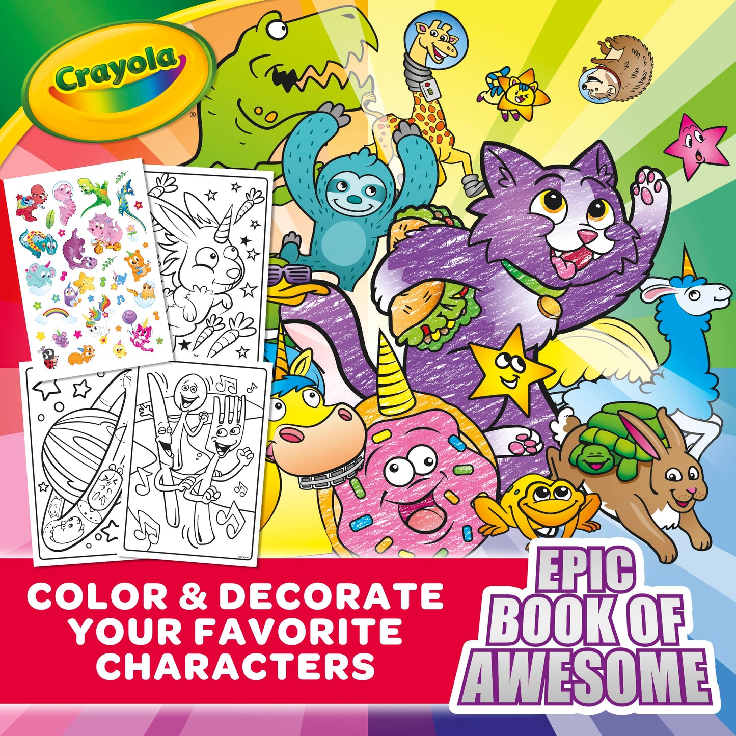 Crayola Epic Book Of Awesome Coloring Book (288Pgs), Animal Coloring Pages, Glitter Stickers, Travel Activity, Gift For Kids, Ages 3+