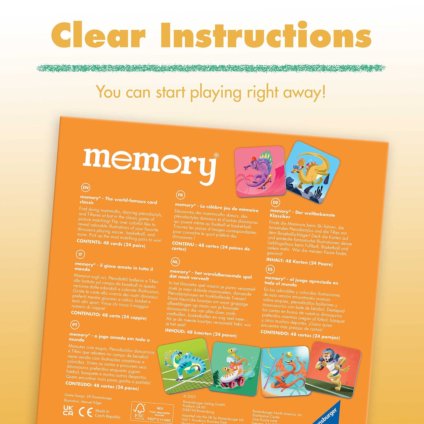 Ravensburger Dinosaur Sports Memory Game For Girls & Boys Ages 3 To 5–A Fun & Fast Dino Memory Game